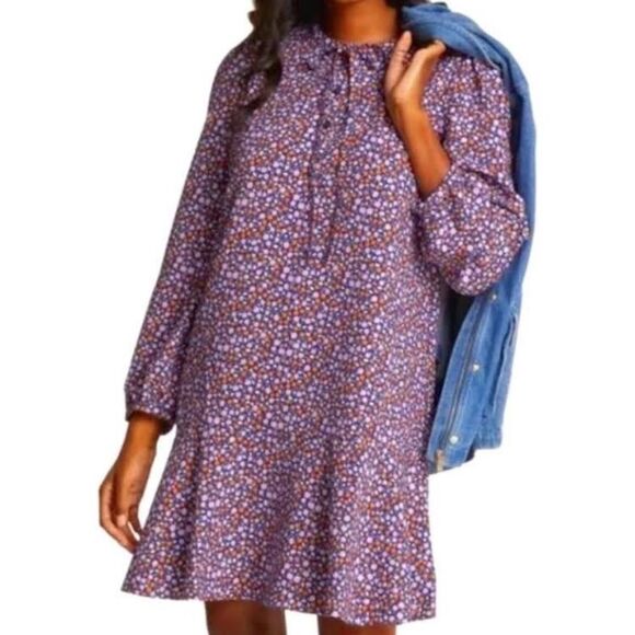 Draper James Tie Neck Flounce Shift Dress Purple ditsy floral print Medium - Picture 11 of 11